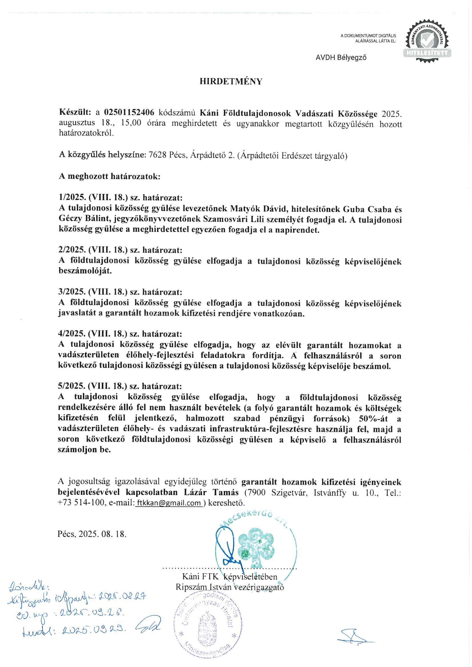 KÁNI FVK határozatok